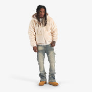 "Traces" Faux Fur Zip-Up Hoodie (cream)