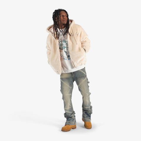 "Traces" Faux Fur Zip-Up Hoodie (cream)