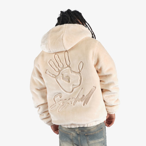 "Traces" Faux Fur Zip-Up Hoodie (cream)