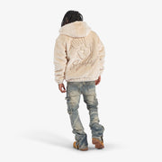 "Traces" Faux Fur Zip-Up Hoodie (cream)