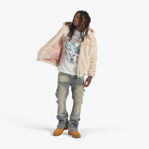 "Traces" Faux Fur Zip-Up Hoodie (cream)