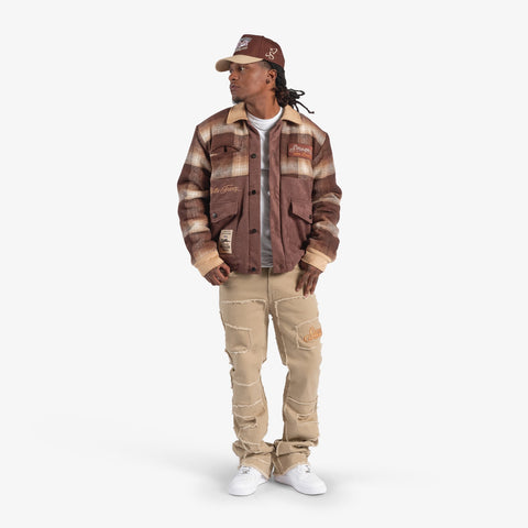 "Australia" Jacket (brown suede/plaid)