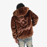 "Traces" Faux Fur Zip-Up Hoodie (chocolate)