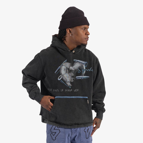 "Brutal" Cropped Hoodie (blue/black vintage)