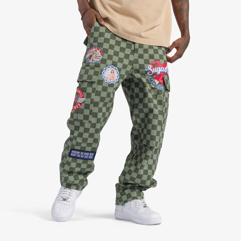 "Bishop" Denim Cargos (green checker)