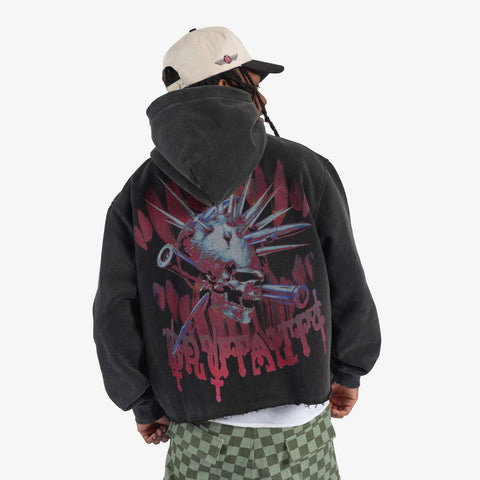 "Brutal" Cropped Hoodie (red/black vintage)