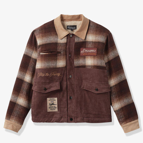 "Australia" Jacket (brown suede/plaid)