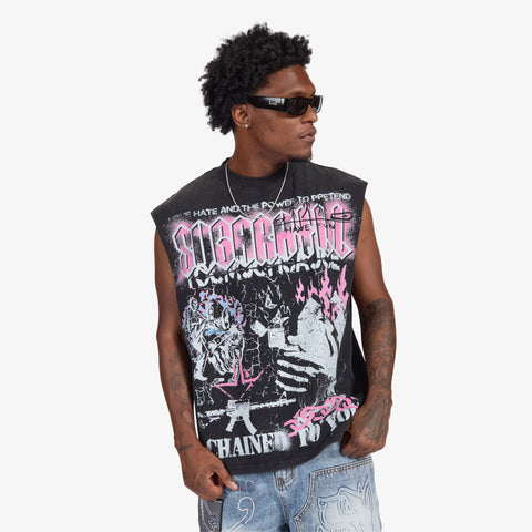 "Pretender" Cutoff Tee (black vintage)