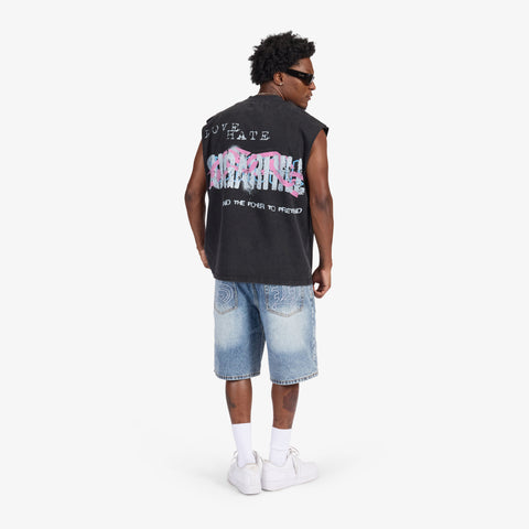 "Pretender" Cutoff Tee (black vintage)
