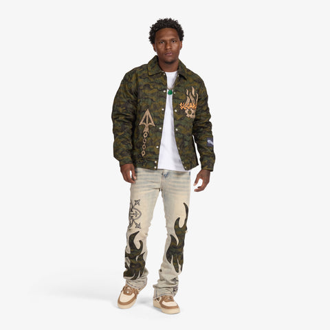 "Liver" Stacked Jeans (wheat/camo scrunch)