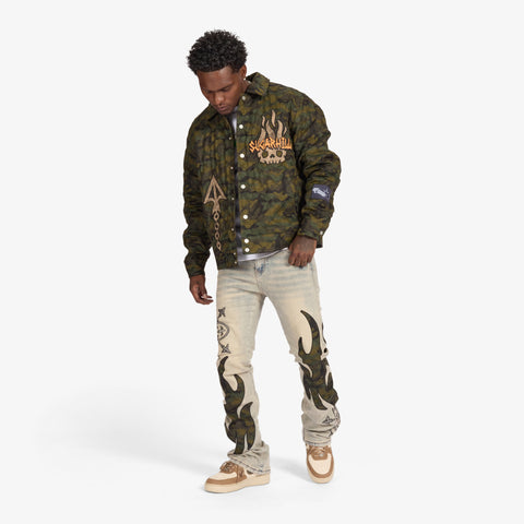 "Liver" Stacked Jeans (wheat/camo scrunch)