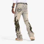 "Liver" Stacked Jeans (wheat/camo scrunch)