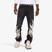 "Liver" Stacked Jeans (black/gray leather)