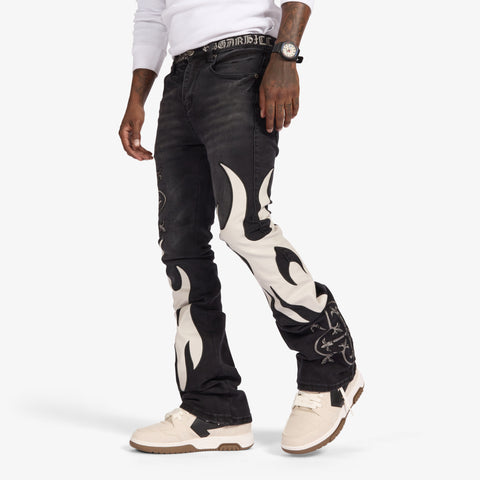 "Liver" Stacked Jeans (black/gray leather)