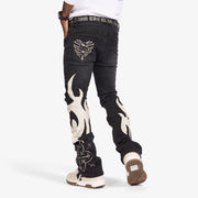 "Liver" Stacked Jeans (black/gray leather)