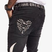 "Liver" Stacked Jeans (black/gray leather)