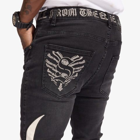 "Liver" Stacked Jeans (black/gray leather)