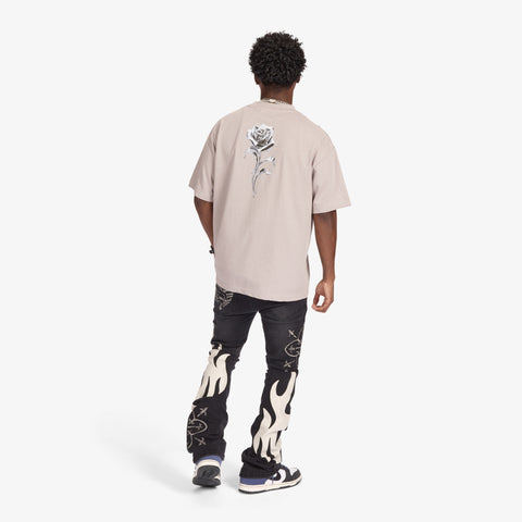 "Liver" Stacked Jeans (black/gray leather)