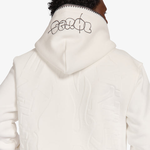 "Staring" Embossed Hoodie (white)