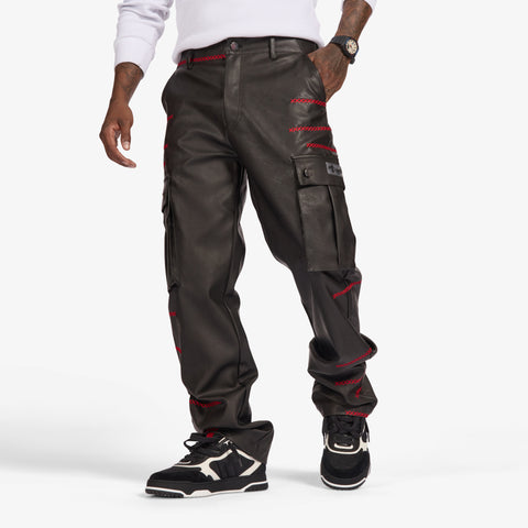 "Ogden" Leather Cargos (black/red)
