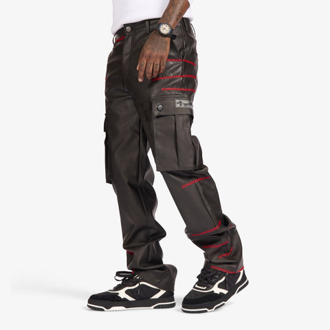 "Ogden" Leather Cargos (black/red)