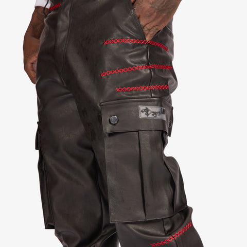 "Ogden" Leather Cargos (black/red)