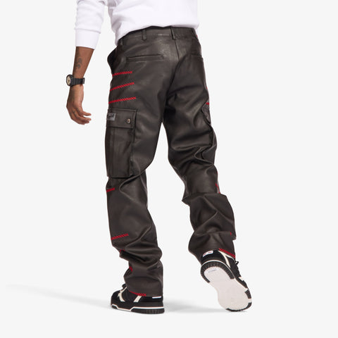 "Ogden" Leather Cargos (black/red)