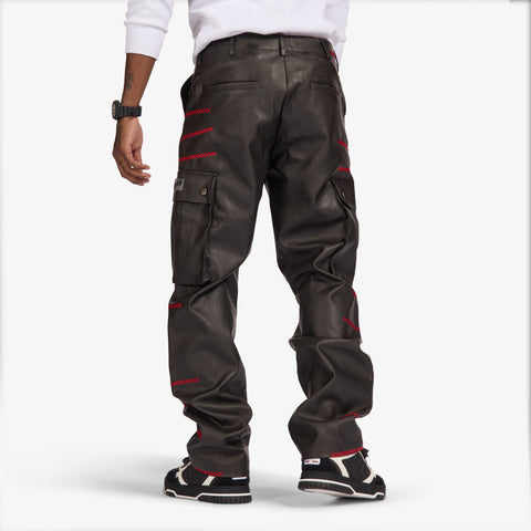"Ogden" Leather Cargos (black/red)