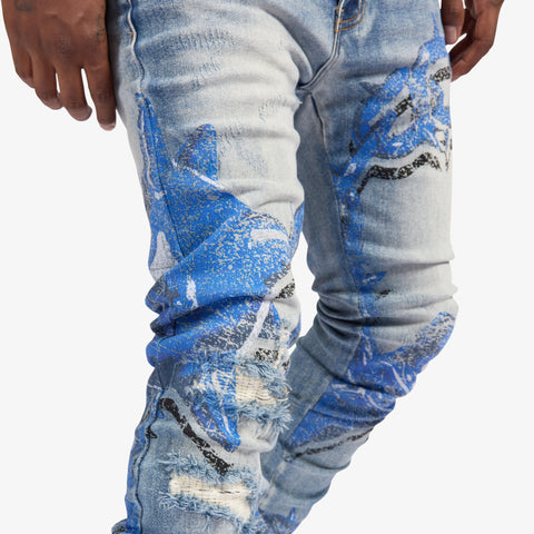 "Mace" Skinny Jeans (blue print)