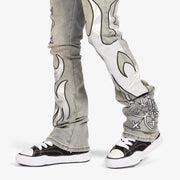 "Liver" Stacked Jeans (stone/white leather)