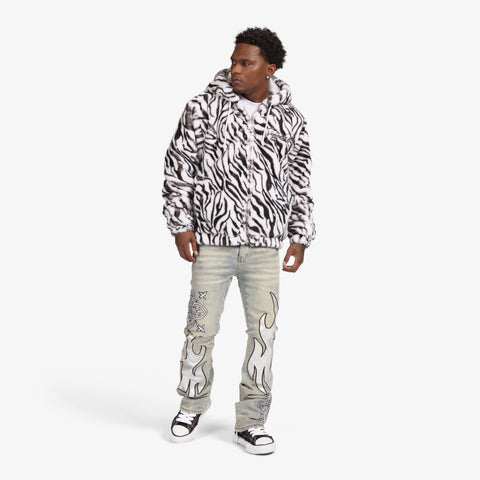 "Liver" Stacked Jeans (stone/white leather)