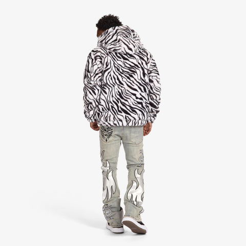 "Liver" Stacked Jeans (stone/white leather)