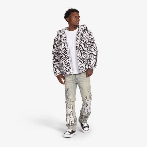 "Liver" Stacked Jeans (stone/white leather)