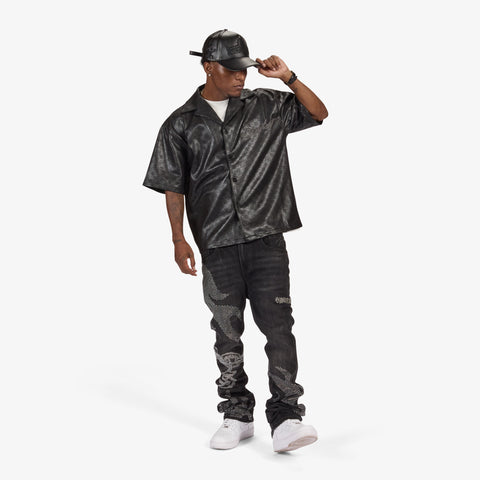 "Shockwave" Leather Strapback Hat (black)