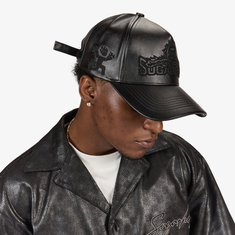 "Shockwave" Leather Strapback Hat (black)