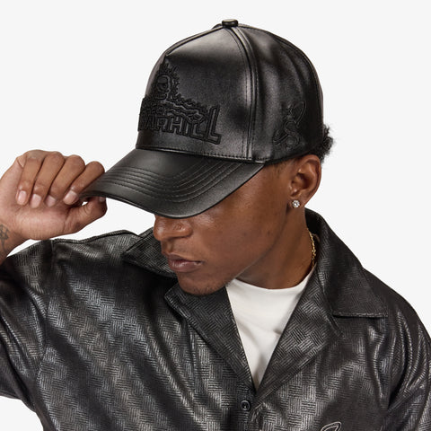 "Shockwave" Leather Strapback Hat (black)