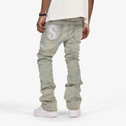"Burn Pit" Rhinestone Stacked Jeans (cloud)
