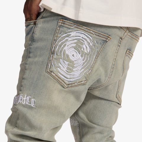 "Burn Pit" Rhinestone Stacked Jeans (cloud)