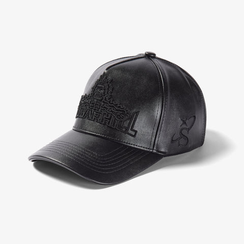 "Shockwave" Leather Strapback Hat (black)