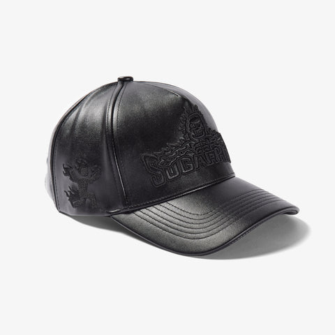 "Shockwave" Leather Strapback Hat (black)