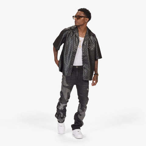 "Burn Pit" Rhinestone Stacked Jeans (black)