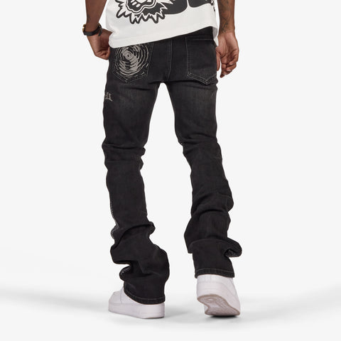 "Burn Pit" Rhinestone Stacked Jeans (black)