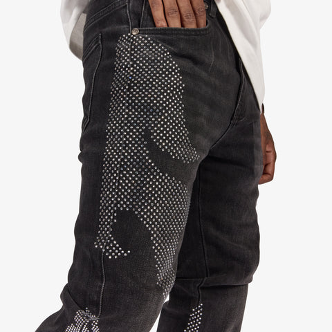 "Burn Pit" Rhinestone Stacked Jeans (black)