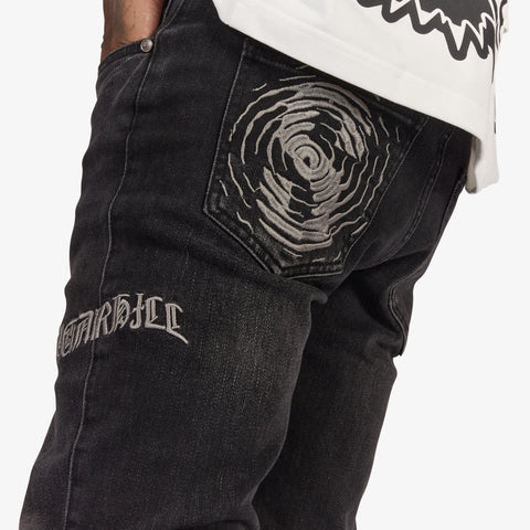 "Burn Pit" Rhinestone Stacked Jeans (black)