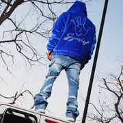 "Traces" Faux Fur Zip-Up Hoodie (royal blue)