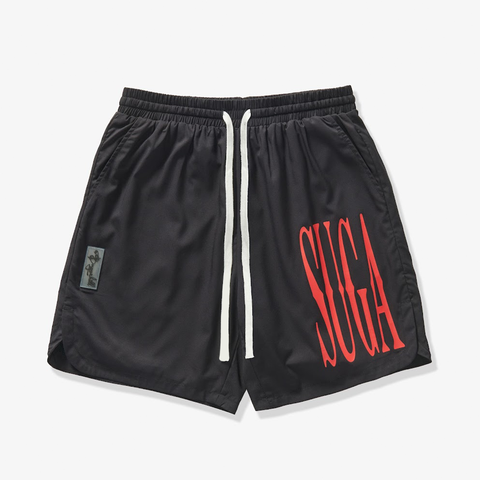 "Deco" Polyester Shorts (black/red)