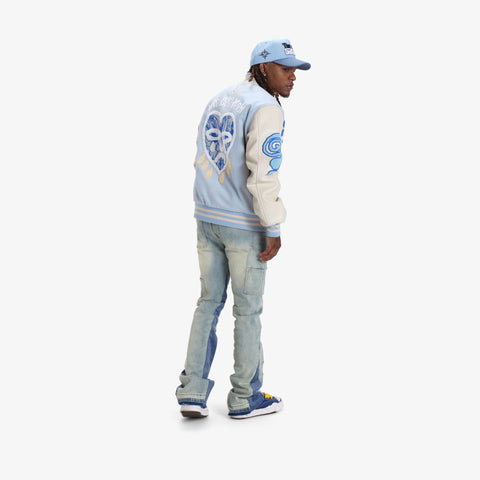 "MERCY" SUEDE LETTERMAN JACKET (BABY BLUE)