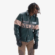 "Liberation" Leather Jacket (dark green/coral)
