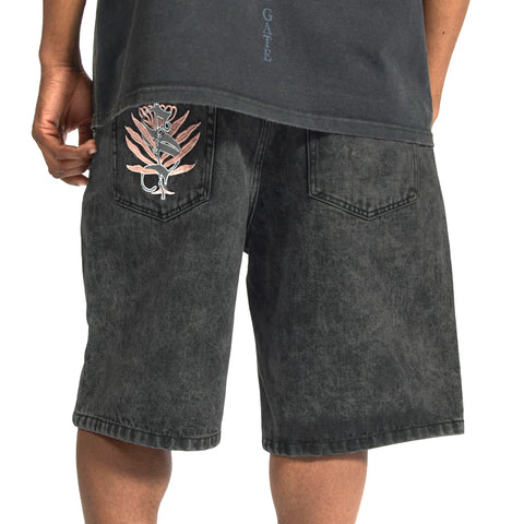 "Heavens Gate" Jorts (black wash)