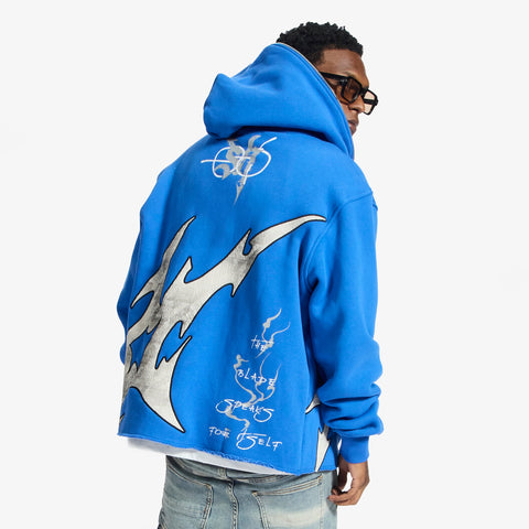 "Katana" Raw Hem Zip Hoodie (blue)